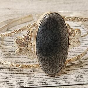 Blue Dendritic Opal Silver Cuff Bracelet - Southwest Charm
